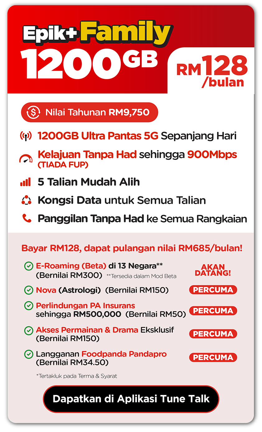 Pelan Epik+ Family 1200GB Halo Telco